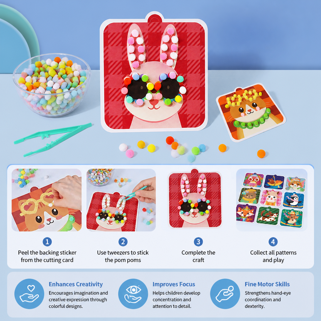 Fuzzy Pom Pom Animal Craft & Painting Kit