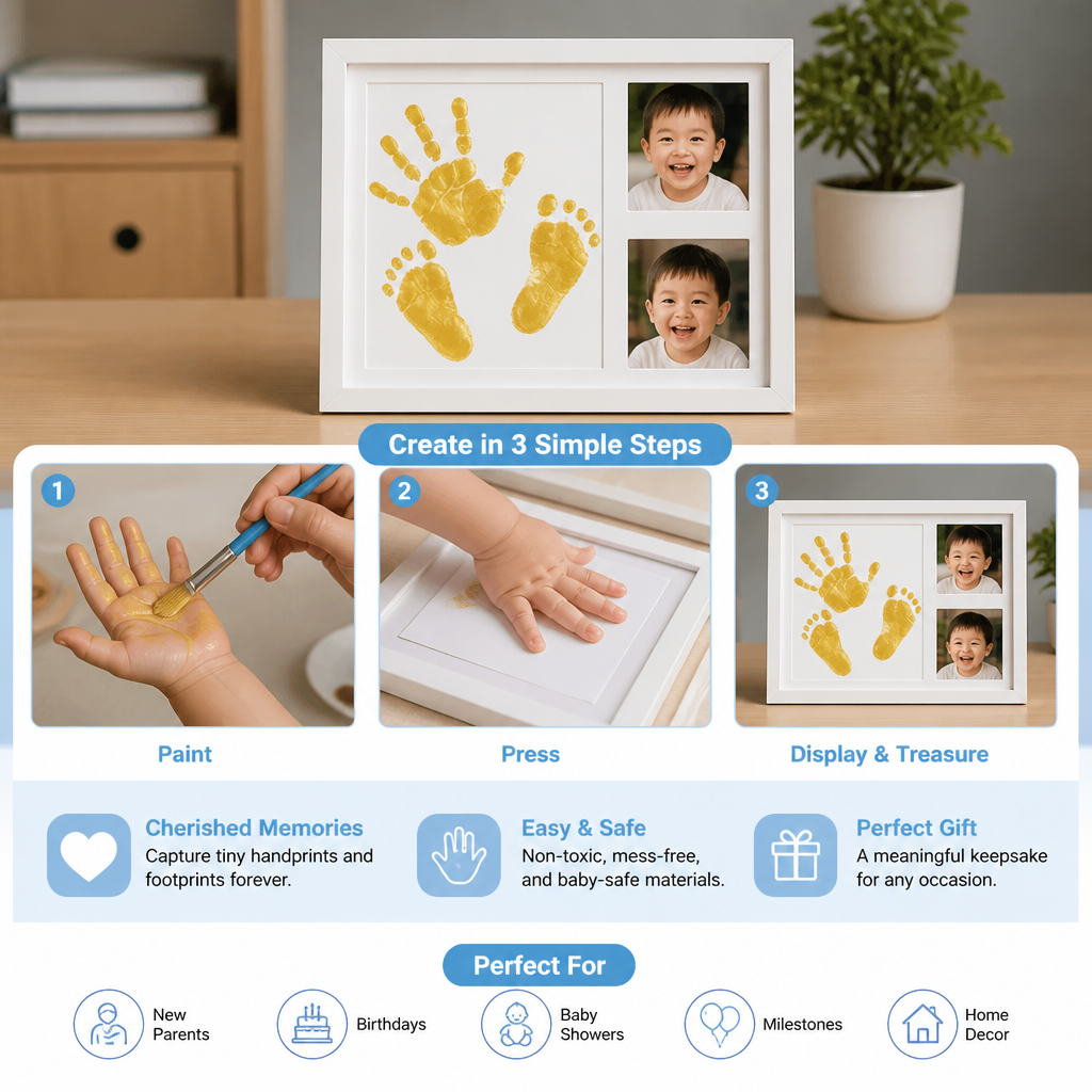 DIY Kids Handprint Keepsake Frame Kit – Hand Impression & Photo Display