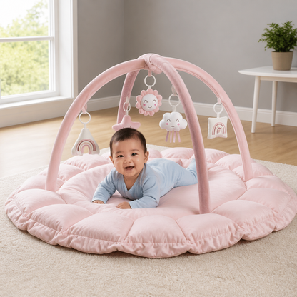 5-in-1 Plush Baby Play Gym, Activity Mat & Bed with Hanging Toys