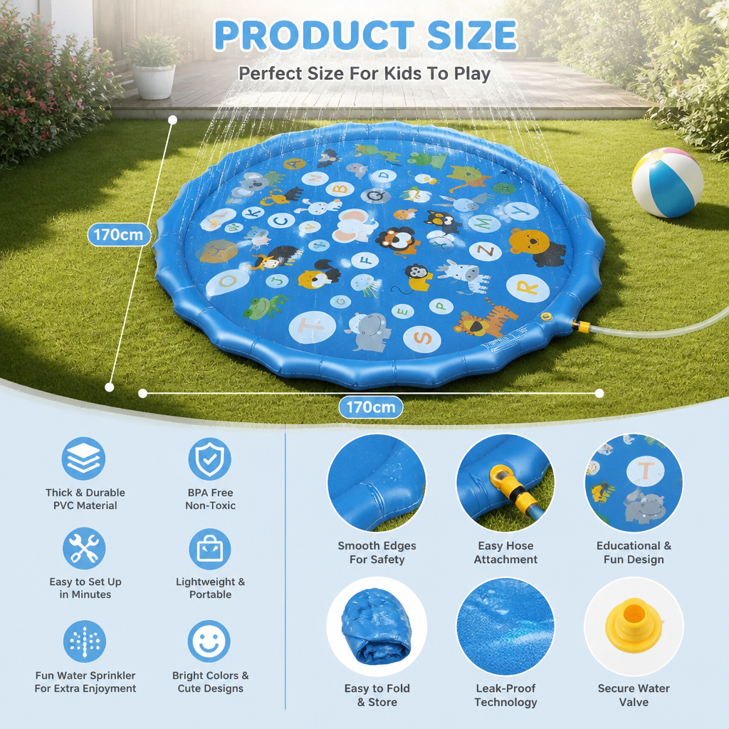 Inflatable Kids Splash Pad with Sprinkler – Outdoor Water Play Mat for Garden & Beach