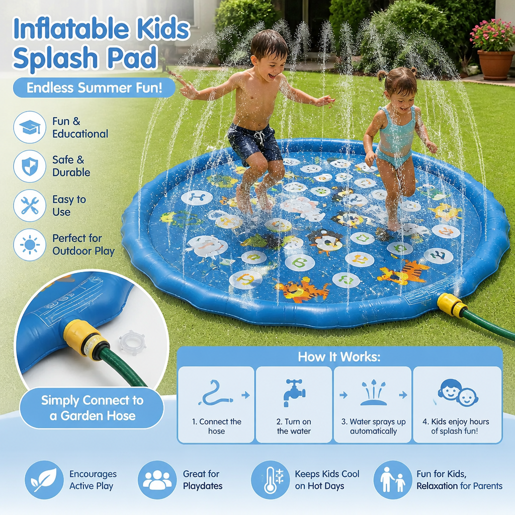 Inflatable Kids Splash Pad with Sprinkler – Outdoor Water Play Mat for Garden & Beach