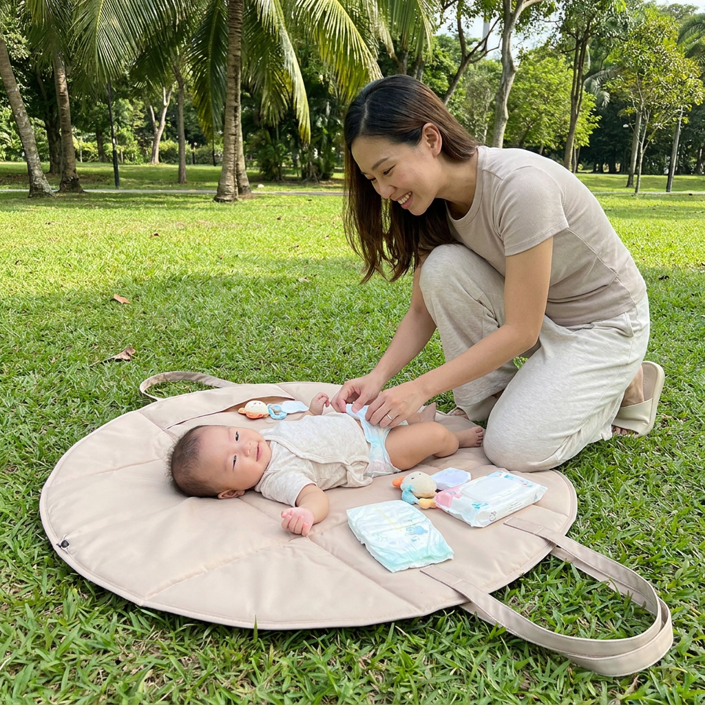 2-in-1 Folding Diaper Bag & Changing Mat – Lightweight & Spacious Travel Tote for Moms