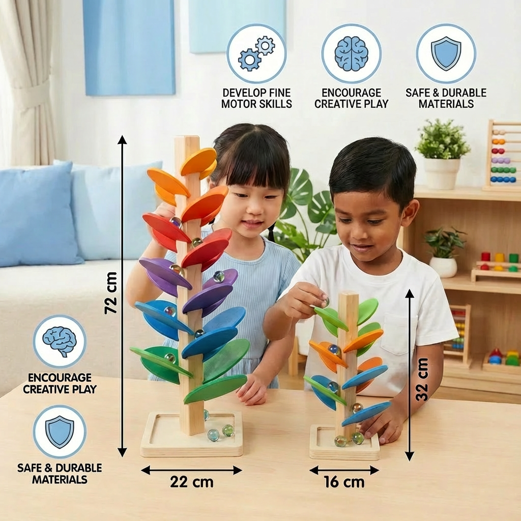Montessori Rainbow Marble Wooden Tower