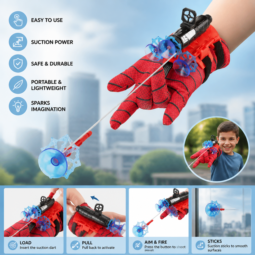 Superhero Web Launcher Glove Set – Wrist String Shooter with Suction Darts