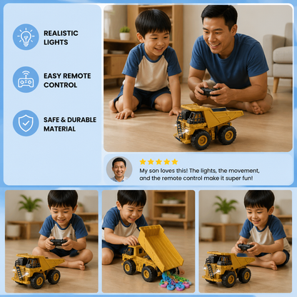 Remote-Controlled Dump Truck with Lights – Construction Vehicle Toy