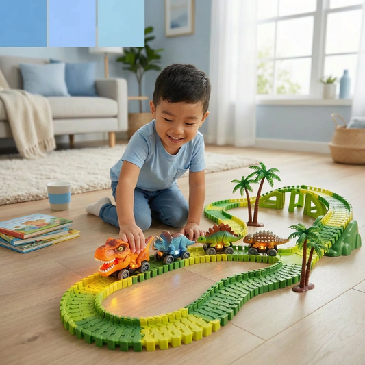Dinosaur Track Adventure – Flexible Racing Track with Light-Up Train
