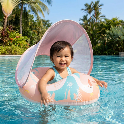 Swan Baby Swim Ring with Sun Canopy – Inflatable Safety Float Seat for Babies