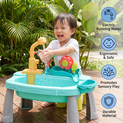 Ergonomic Elevated Kids Kitchen Sink Playset with Electric Running Water