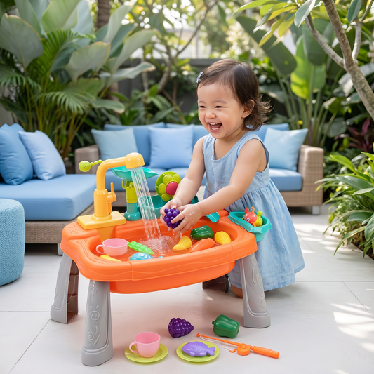 Ergonomic Elevated Kids Kitchen Sink Playset with Electric Running Water