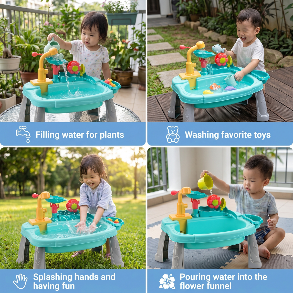 Ergonomic Elevated Kids Kitchen Sink Playset with Electric Running Water