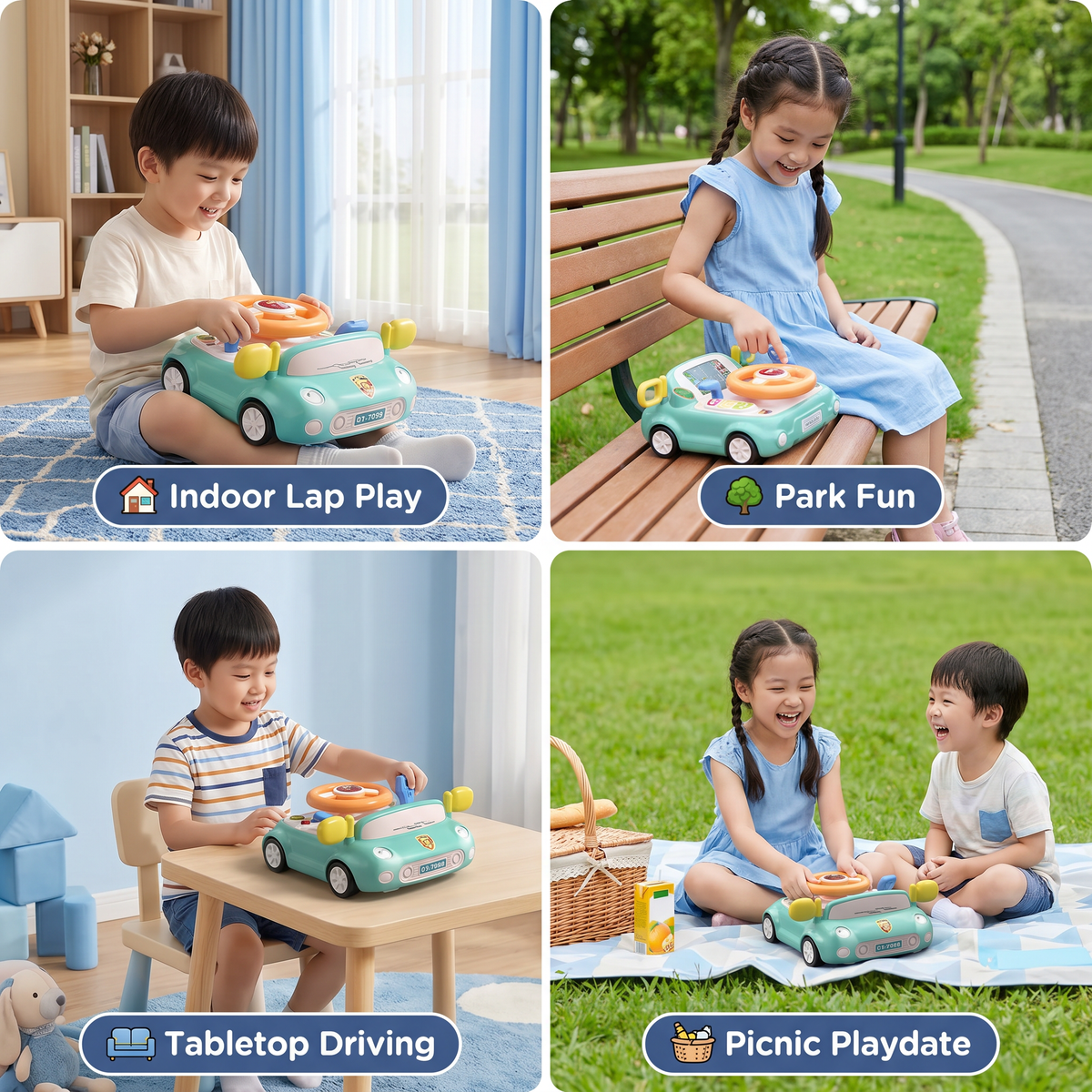 Driving Simulator Toy with Steering Wheel and Screen for Kids