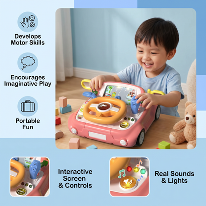 Driving Simulator Toy with Steering Wheel and Screen for Kids