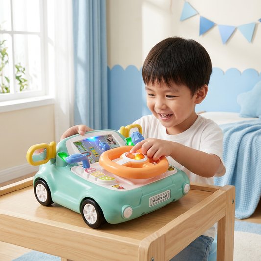Driving Simulator Toy with Steering Wheel and Screen for Kids
