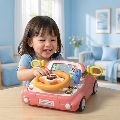Driving Simulator Toy with Steering Wheel and Screen for Kids