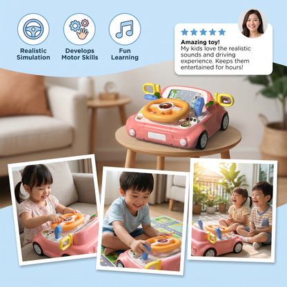 Driving Simulator Toy with Steering Wheel and Screen for Kids