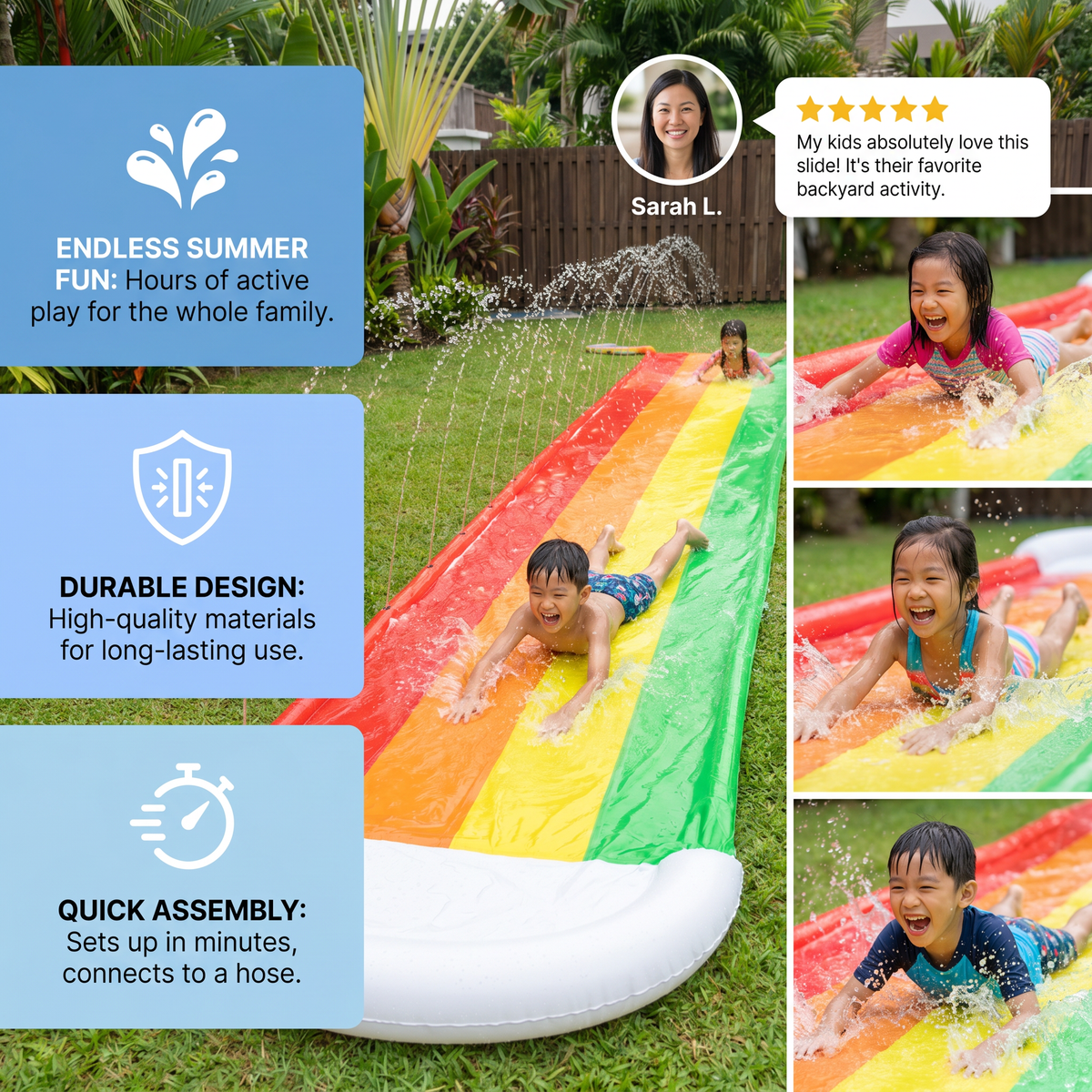 Rainbow Water Slide – Inflatable Outdoor Slide for Kids & Family
