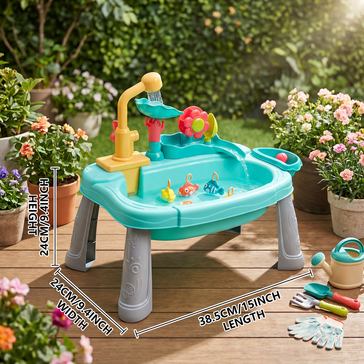 Ergonomic Elevated Kids Kitchen Sink Playset with Electric Running Water
