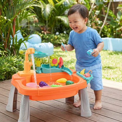 Ergonomic Elevated Kids Kitchen Sink Playset with Electric Running Water