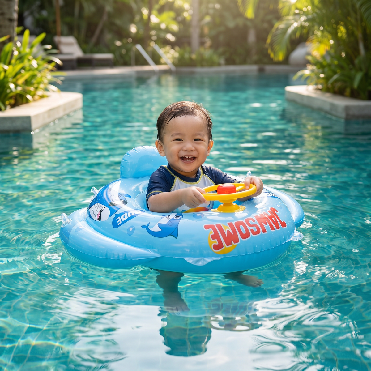 Baby Shark Pool Float with Steering Wheel for Toddlers