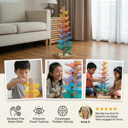 Montessori Rainbow Marble Wooden Tower