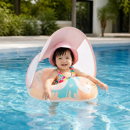 Swan Baby Swim Ring with Sun Canopy – Inflatable Safety Float Seat for Babies