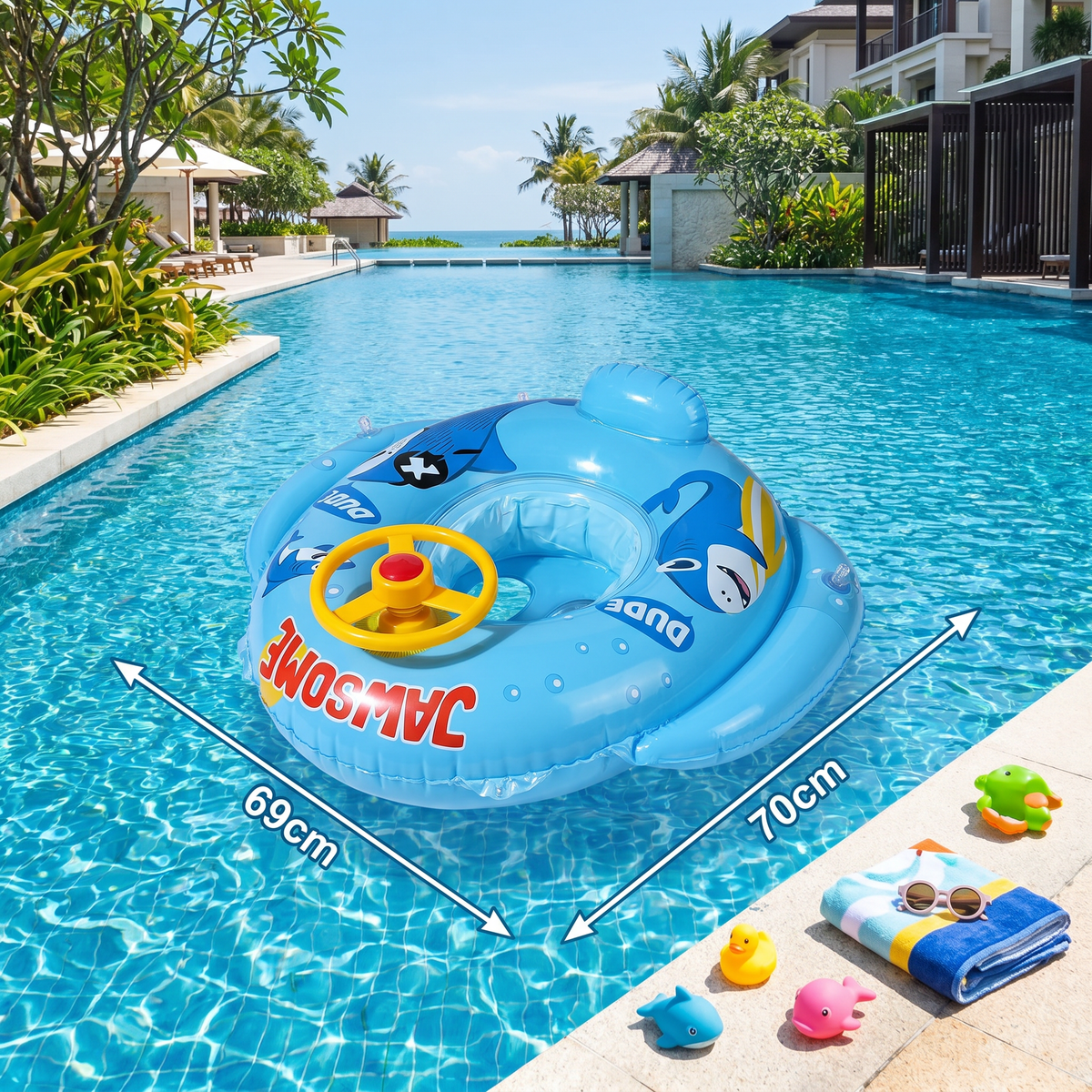 Baby Shark Pool Float with Steering Wheel for Toddlers