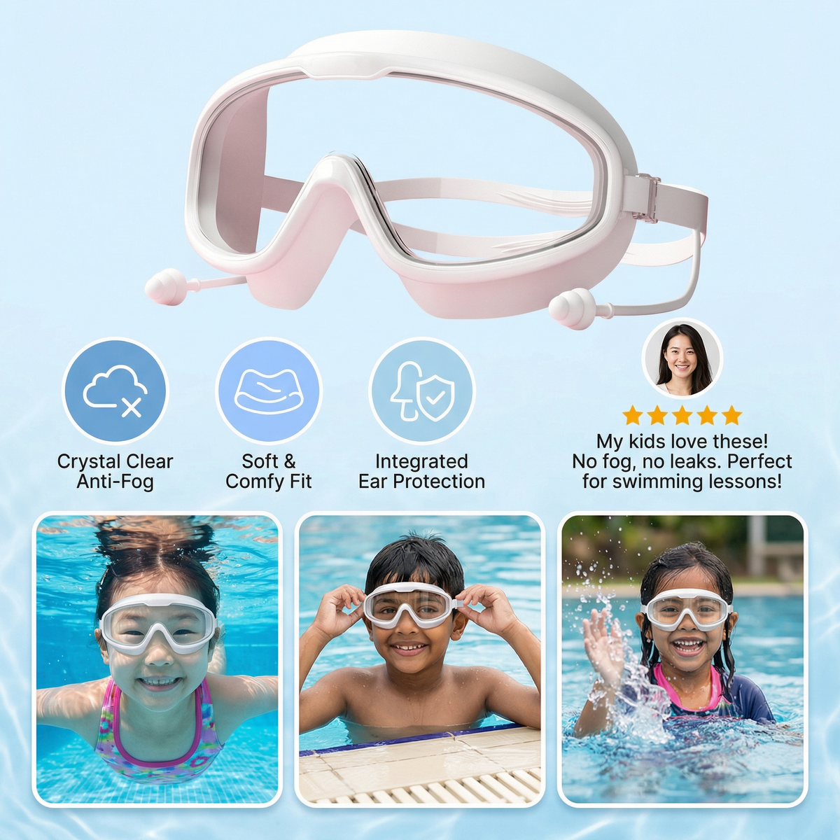 Child-Friendly Swimming Goggles with Large Frames & Anti-Fog System