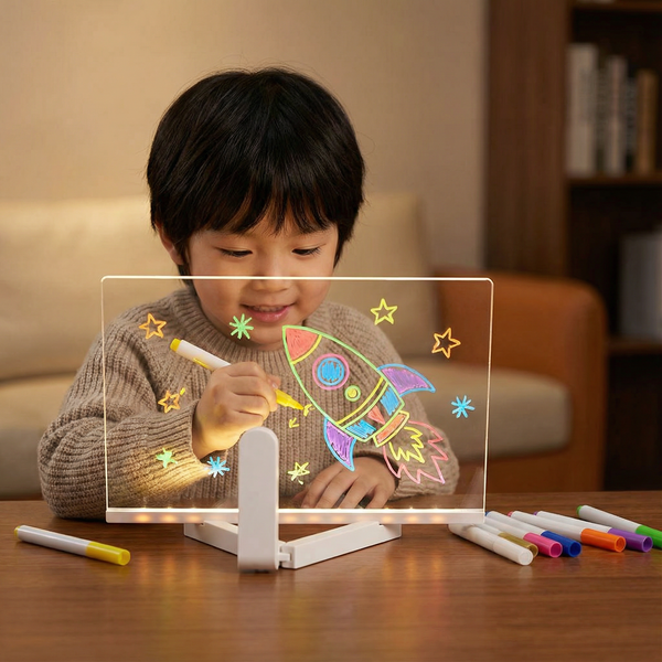 LED Writing Drawing Board for Kids ⎜ Reusable Light-Up Surface for Creative Notes, Art and Learning