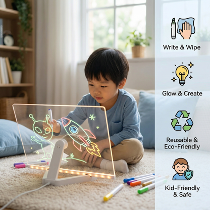 LED Writing Drawing Board for Kids ⎜ Reusable Light-Up Surface for Creative Notes, Art and Learning