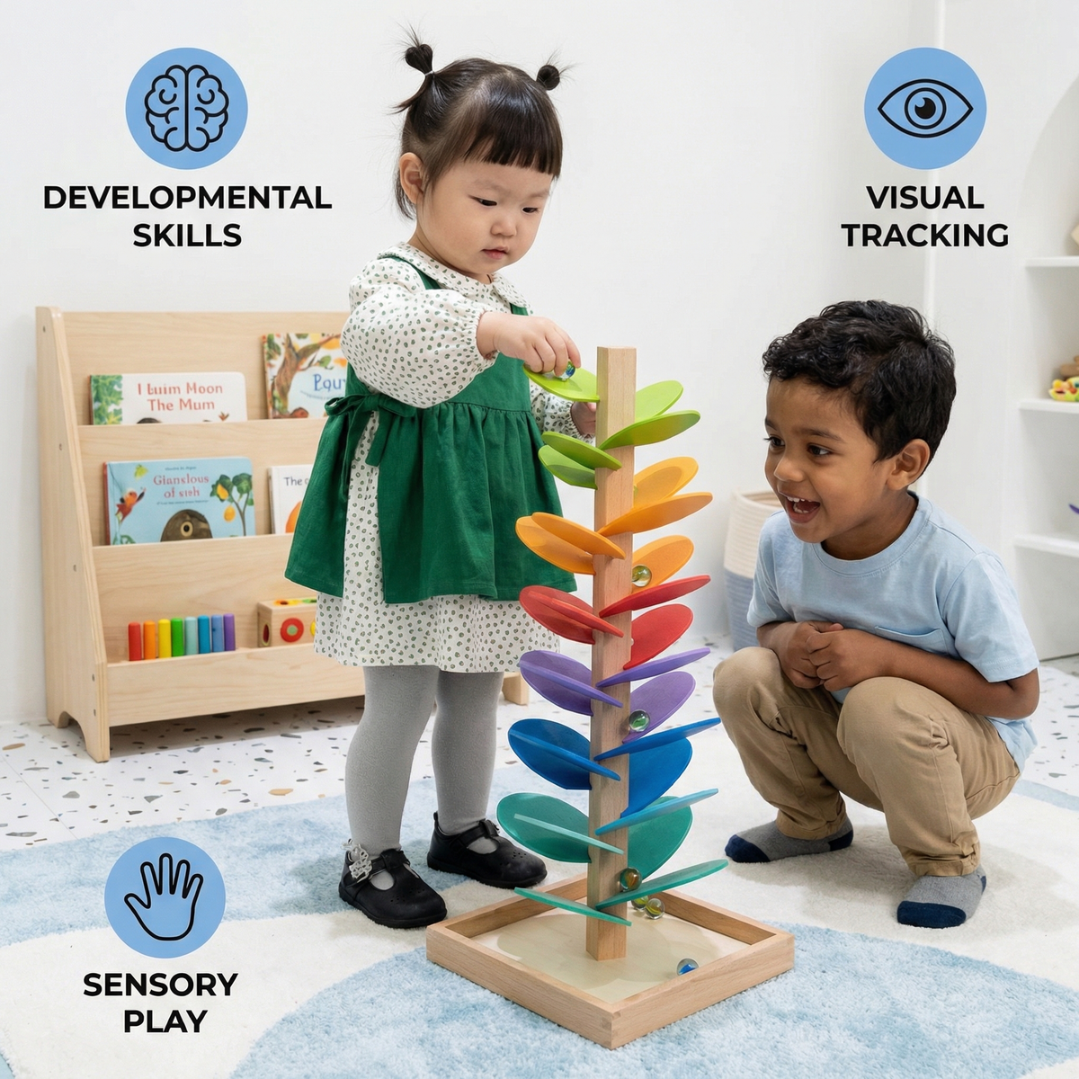 Montessori Rainbow Marble Wooden Tower