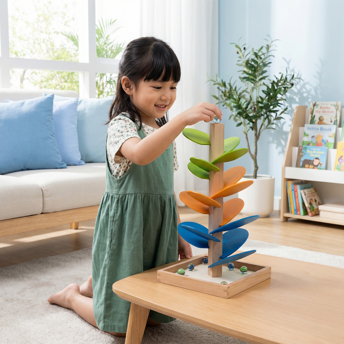 Montessori Rainbow Marble Wooden Tower