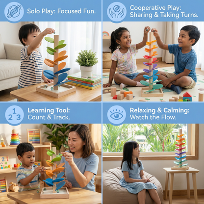 Montessori Rainbow Marble Wooden Tower