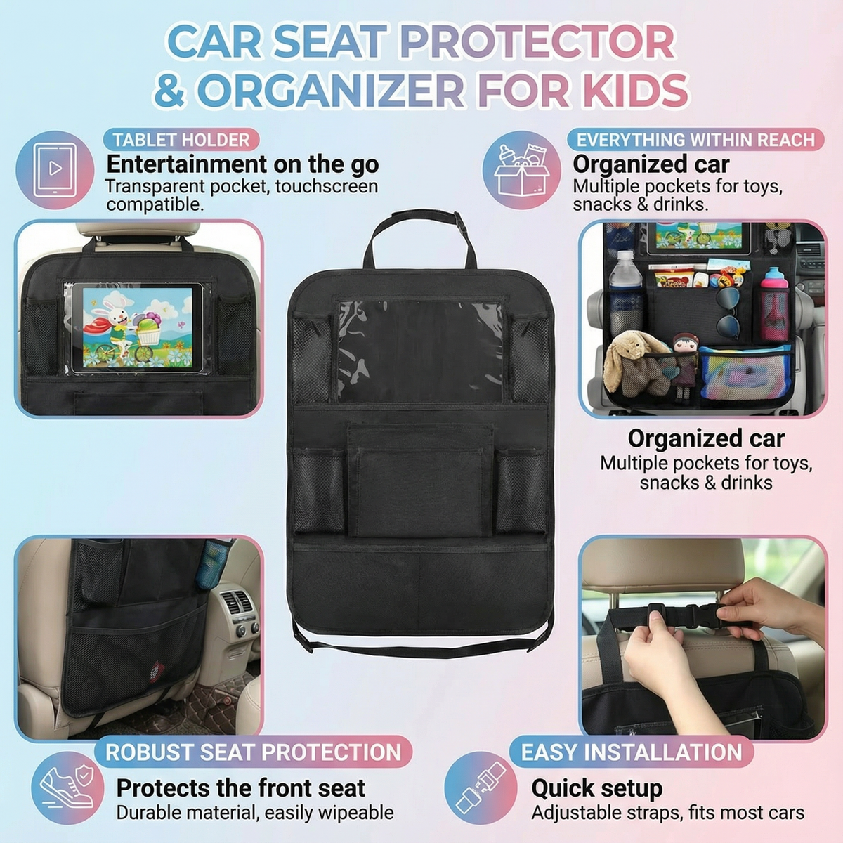 Car Seat Protector and Organizer for Kids