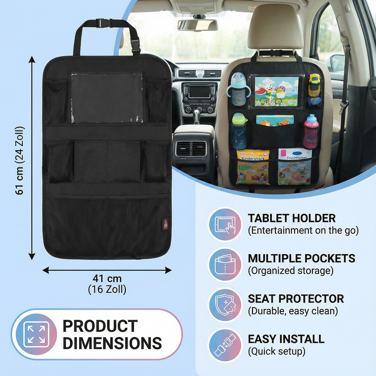Car Seat Protector and Organizer for Kids
