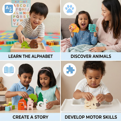 Wooden Animal Alphabet Puzzle – A–Z Educational Toy for Children