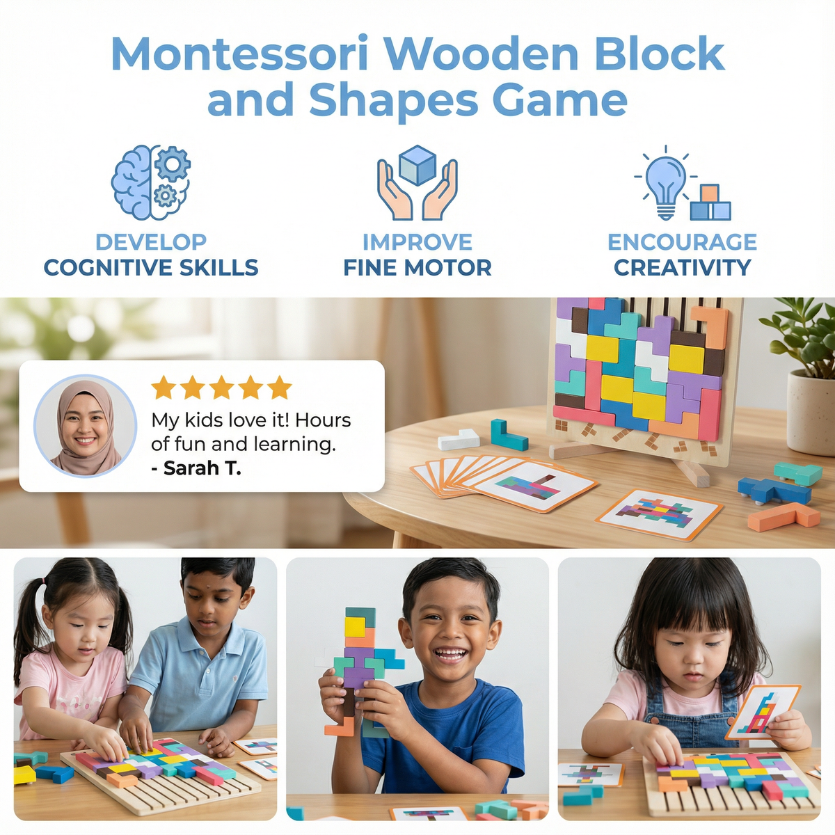 Montessori Wooden Block and Shapes Game
