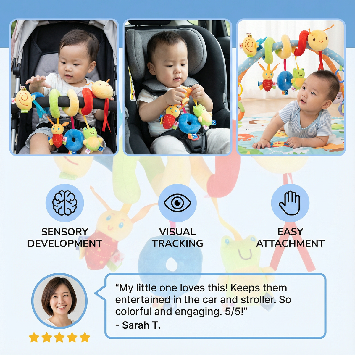 3-in-1 Caterpillar Rattle Toy for Home and On-the-Go