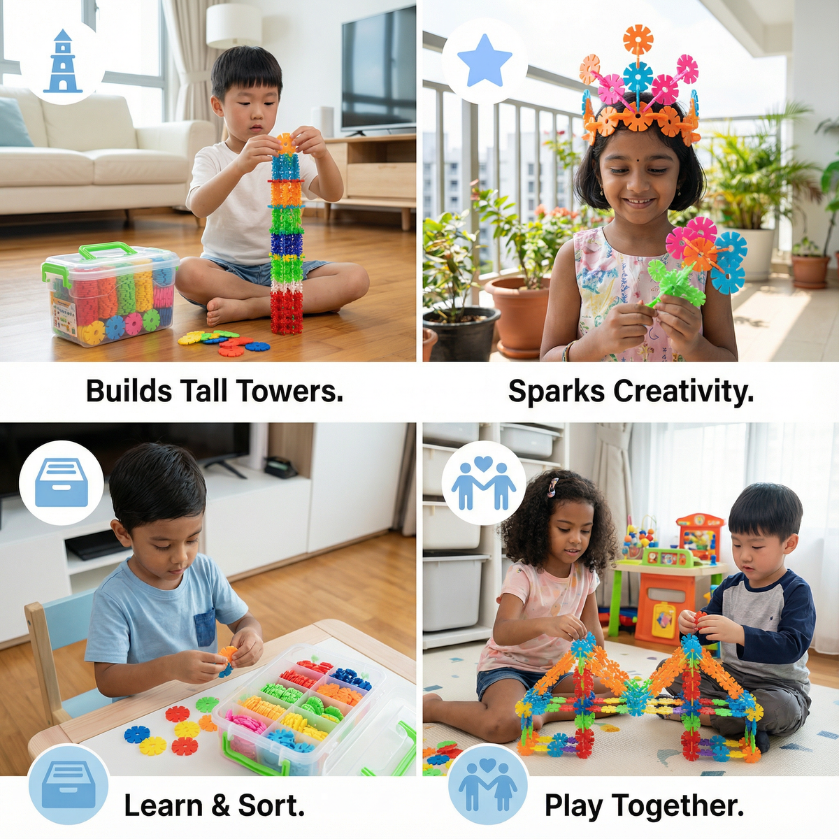Snowflake-Shaped Montessori Building Blocks