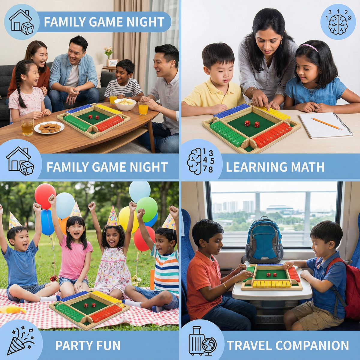 Shut The Box Family Folding Game – 4 Player Set