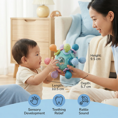 Sensory Baby Grasping Ball With Silicone Teether and Rattle