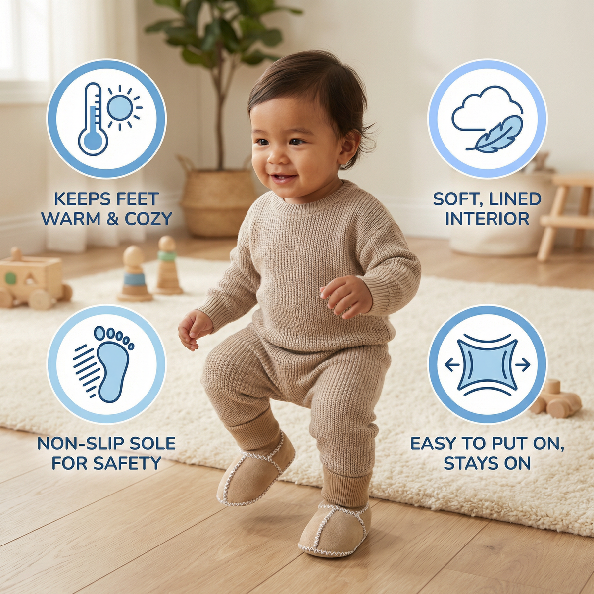 Lined Baby Winter Sock Shoes in Suede Look